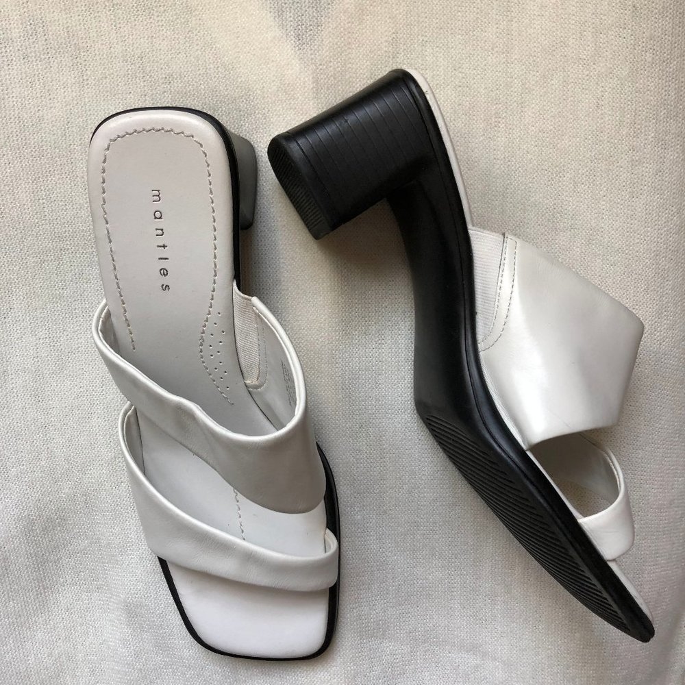 Mantles Block Heel White Sandles Open Toe Mules, Size 8.5 M